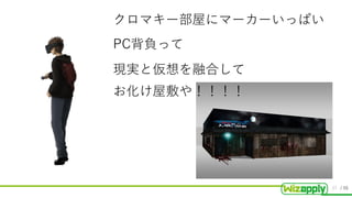 / 55
クロマキー部屋にマーカーいっぱい
PC背負って
現実と仮想を融合して
お化け屋敷や！！！！
37
 