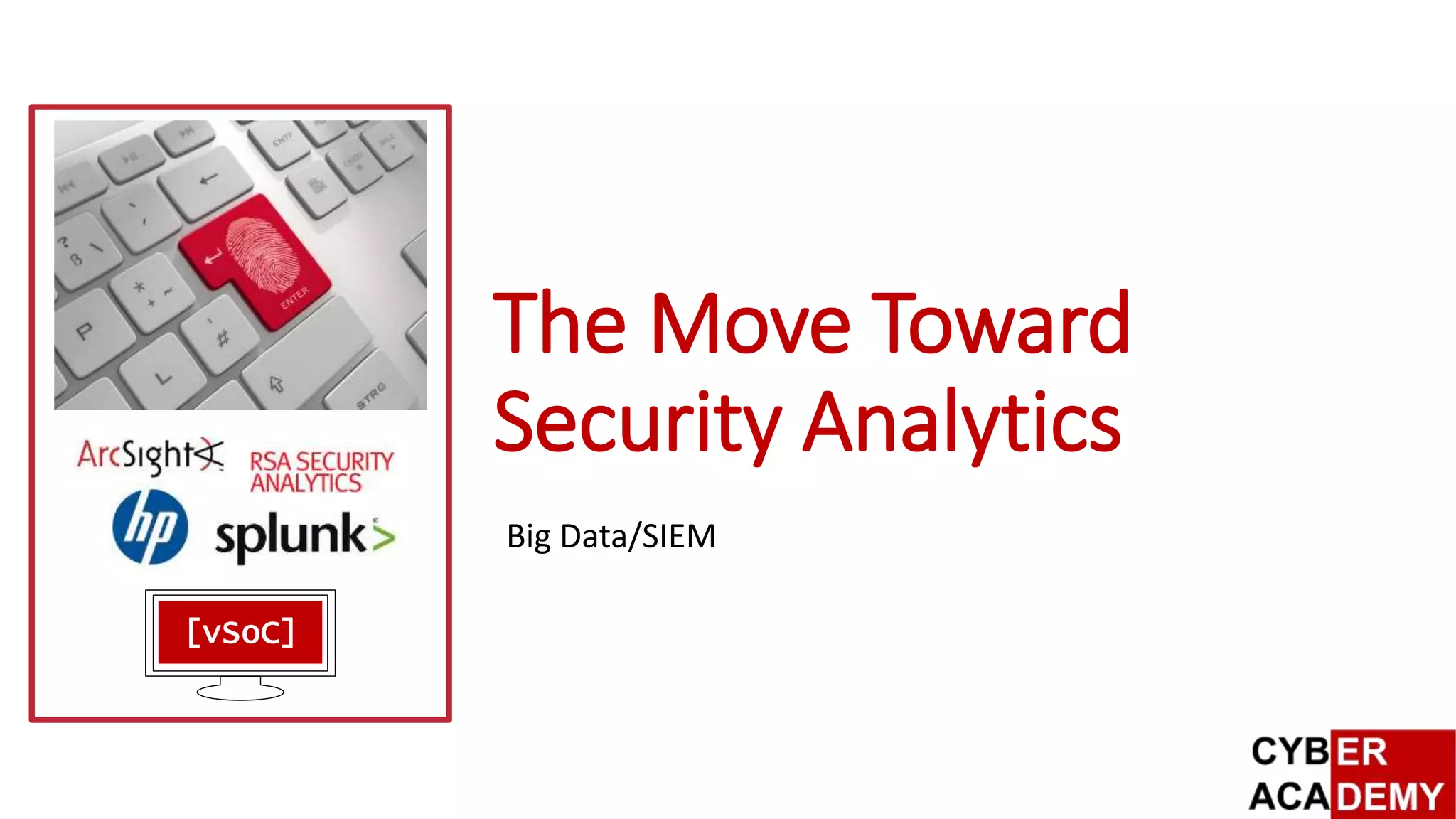 The Move Toward
Security Analytics
Big Data/SIEM
[vSoC]
 