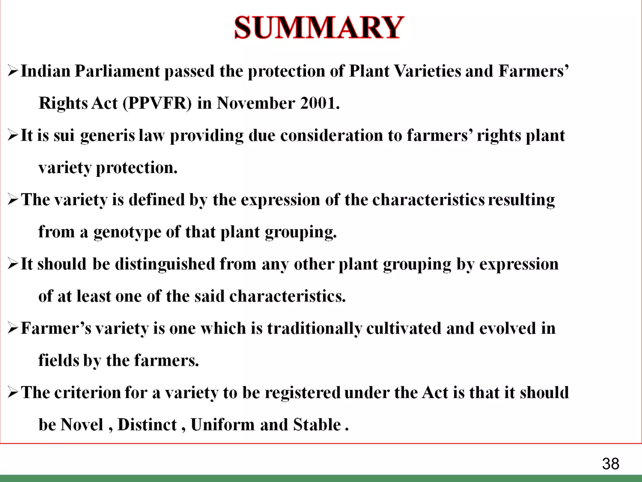 Ppvr THE PROTECTION OF PLANT VARIETIES & FARMER’S ACT, 2001 And THE PPV & FR ...