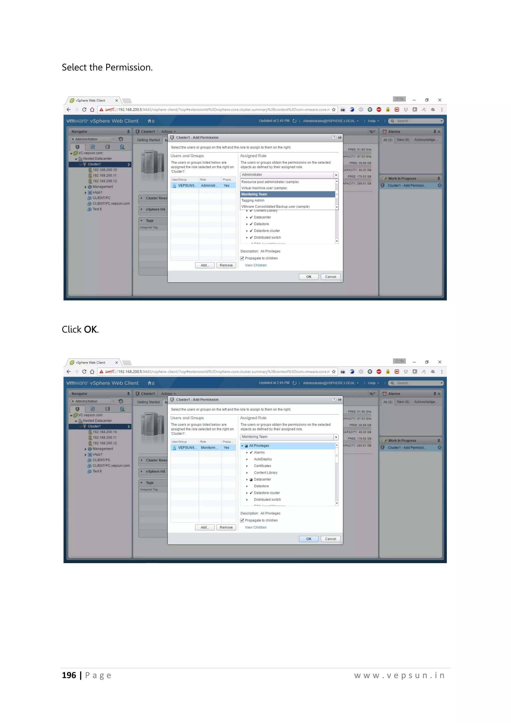 196 | P a g e w w w . v e p s u n . i n
Select the Permission.
Click OK.
 