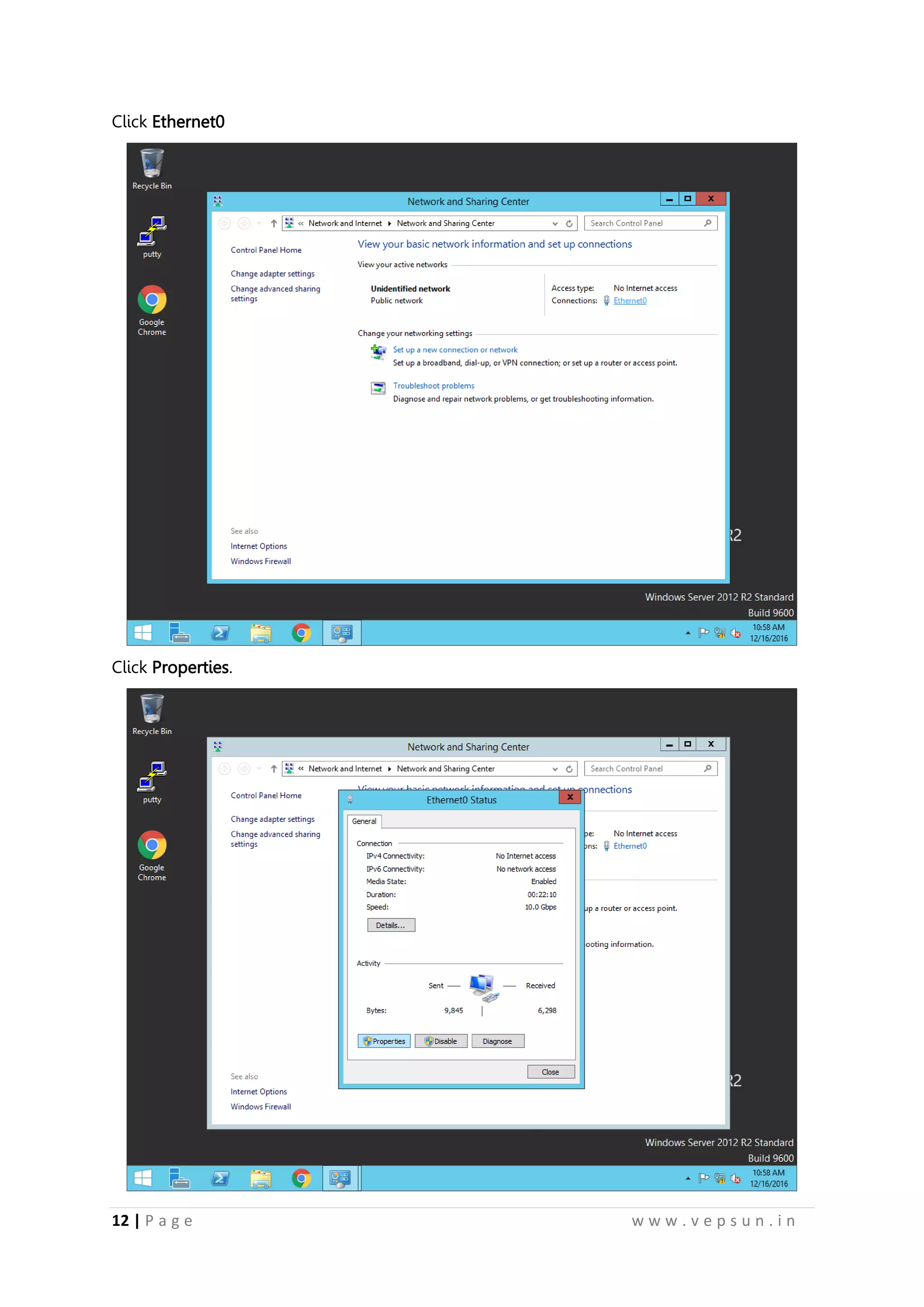 12 | P a g e w w w . v e p s u n . i n
Click Ethernet0
Click Properties.
 