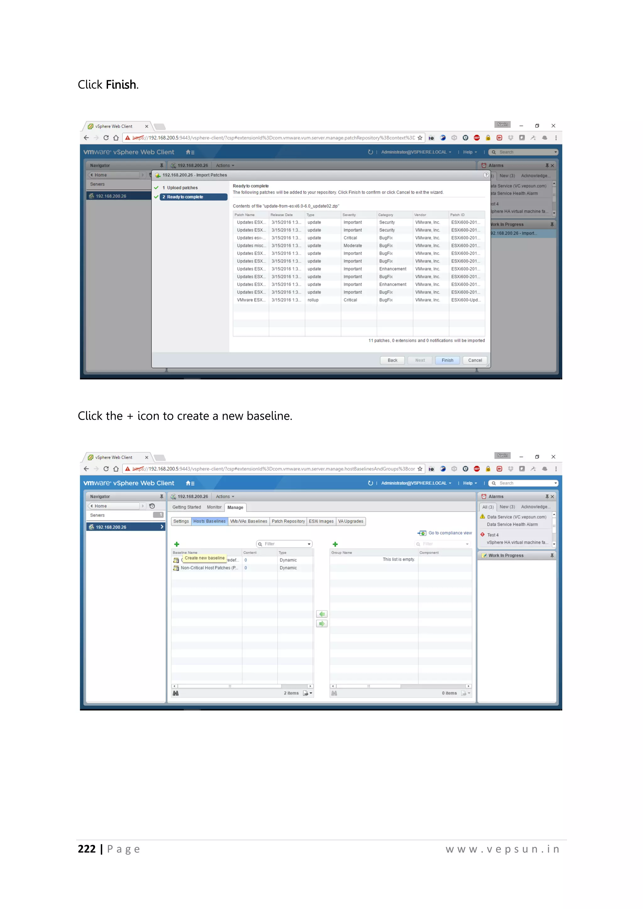222 | P a g e w w w . v e p s u n . i n
Click Finish.
Click the + icon to create a new baseline.
 