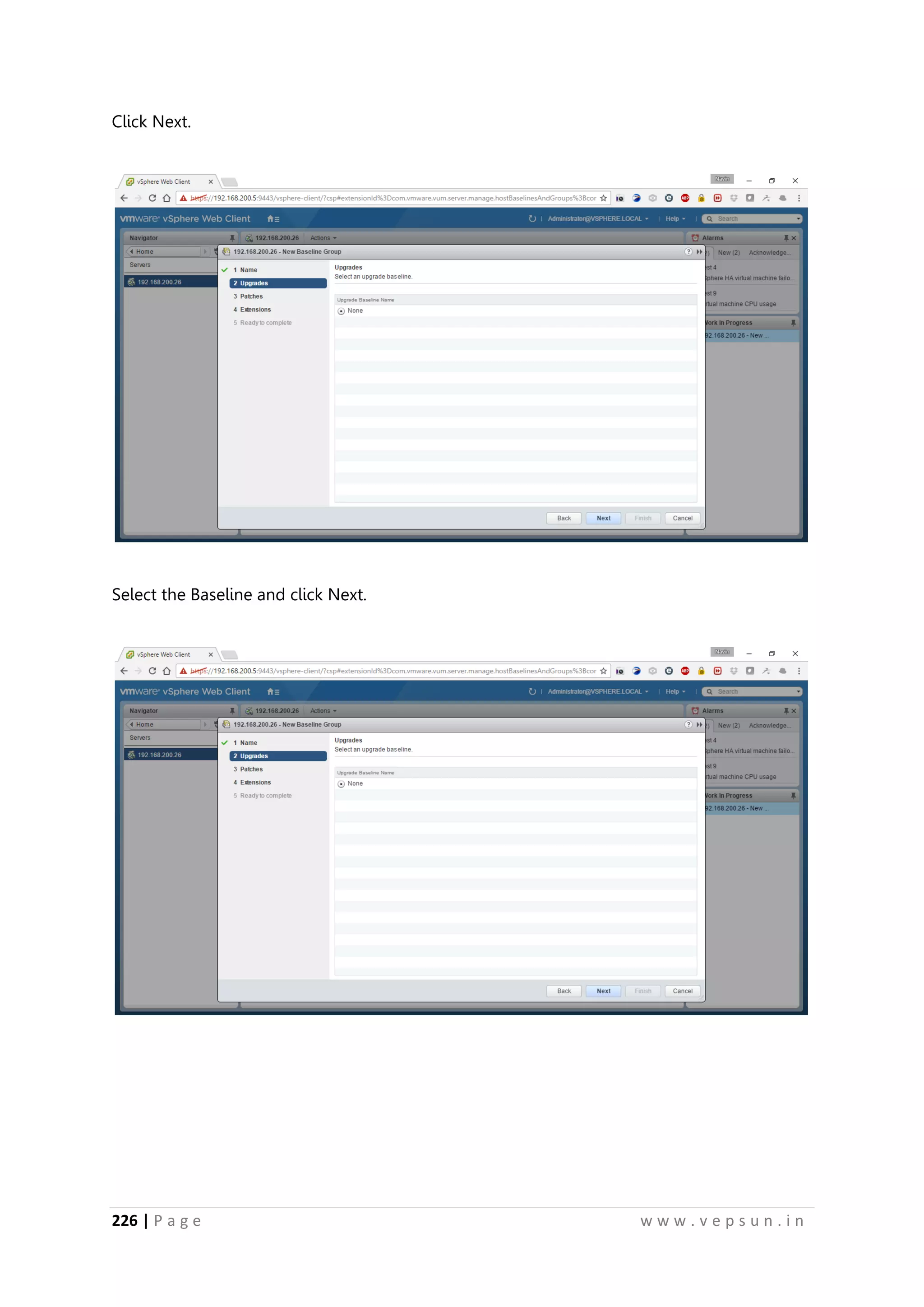 226 | P a g e w w w . v e p s u n . i n
Click Next.
Select the Baseline and click Next.
 