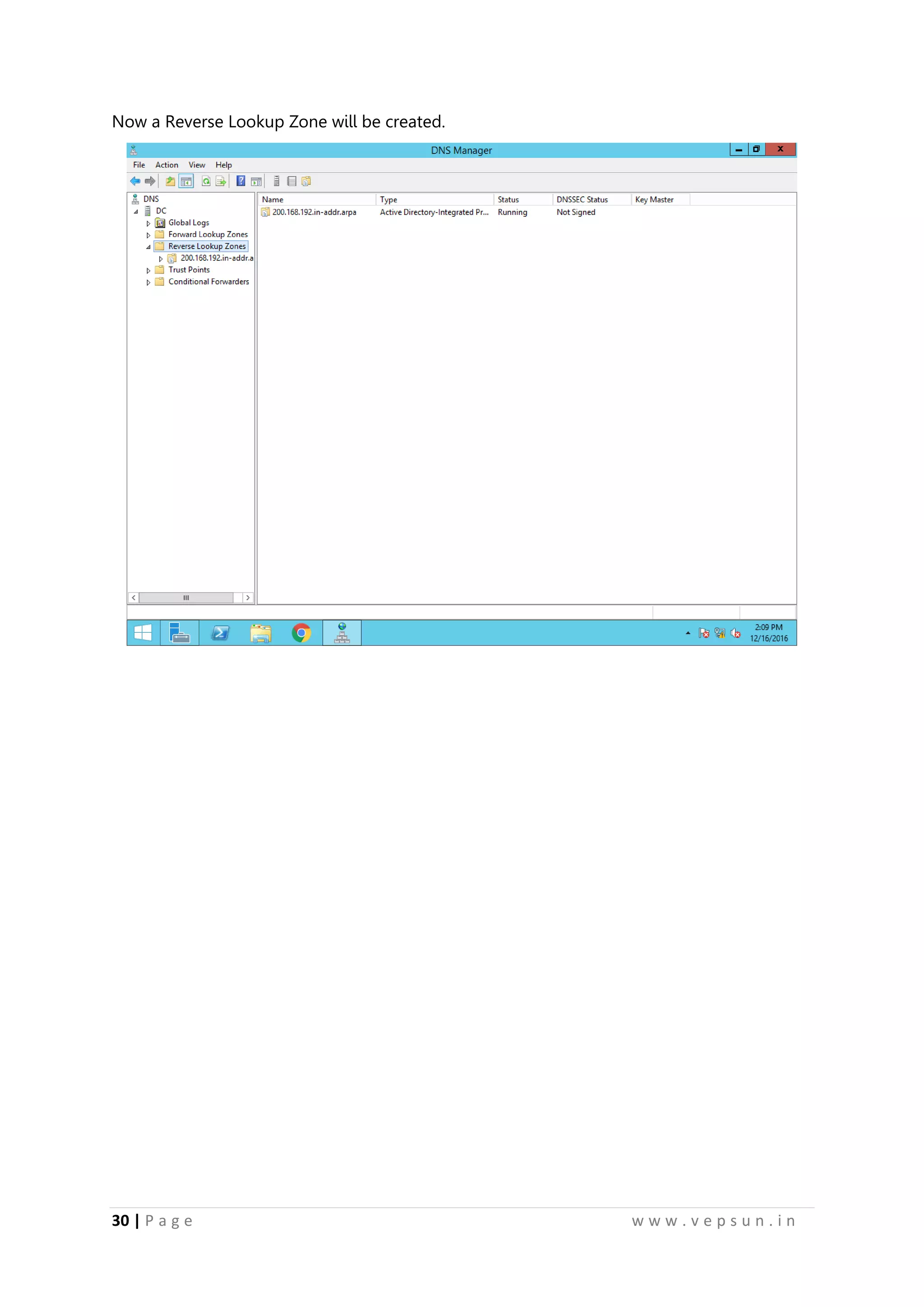 30 | P a g e w w w . v e p s u n . i n
Now a Reverse Lookup Zone will be created.
 