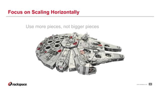 20www.rackspace.com
Focus on Scaling Horizontally
Use more pieces, not bigger pieces
 