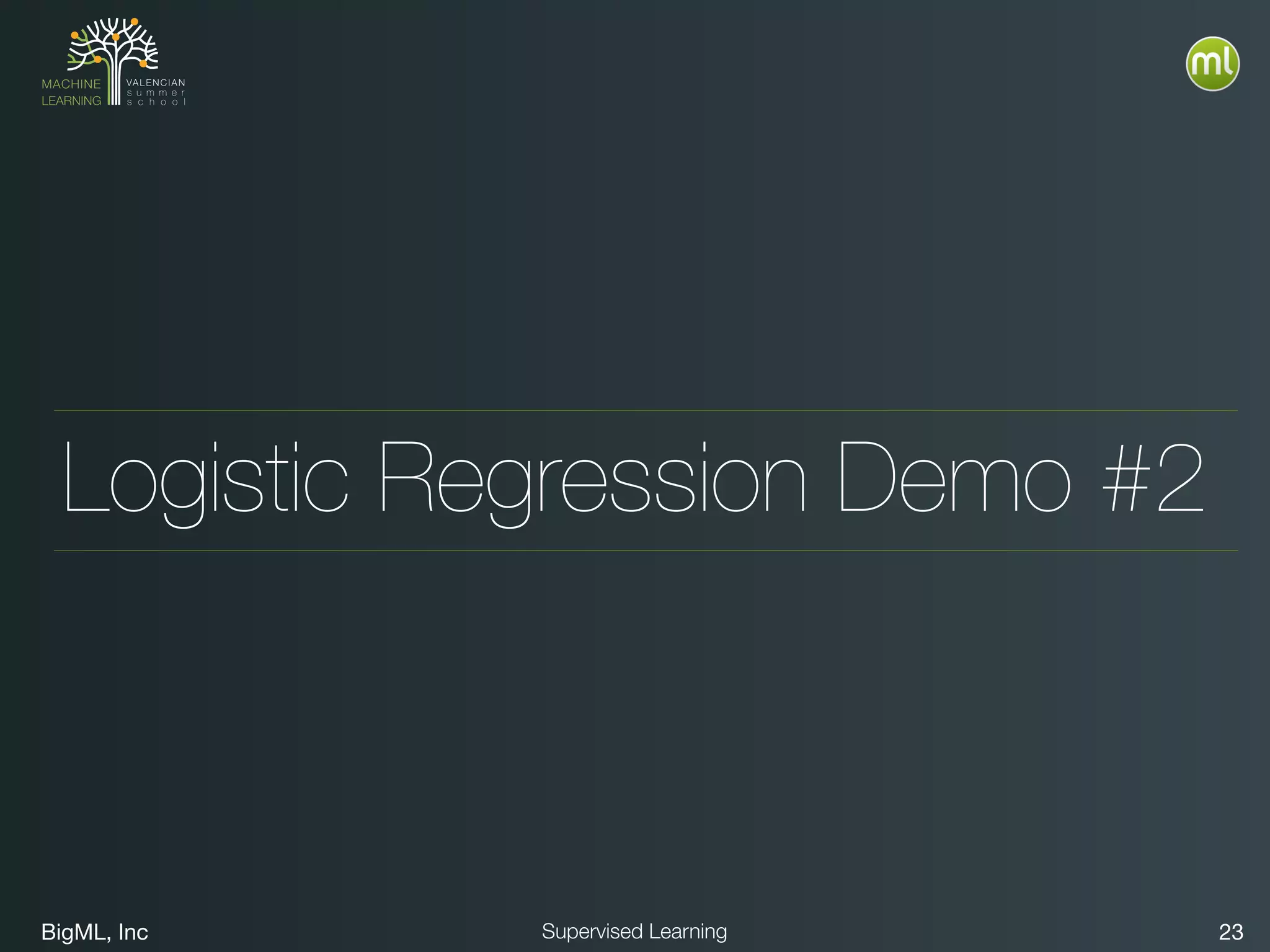 BigML, Inc 23Supervised Learning
Logistic Regression Demo #2
 