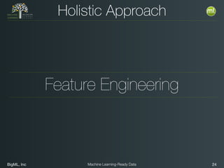 BigML, Inc 24Machine Learning-Ready Data
Holistic Approach
Feature Engineering
 