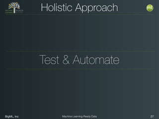 BigML, Inc 27Machine Learning-Ready Data
Holistic Approach
Test & Automate
 