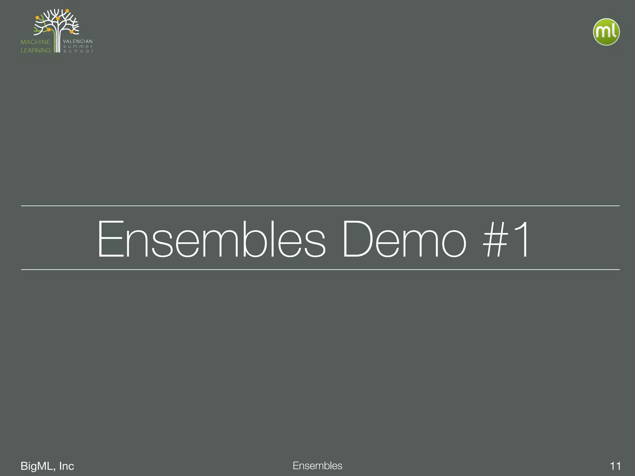 BigML, Inc 11Ensembles
Ensembles Demo #1
 