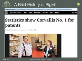 BigML, Inc 13Introduction to ML and BigML Platform
A Brief History of BigML
 