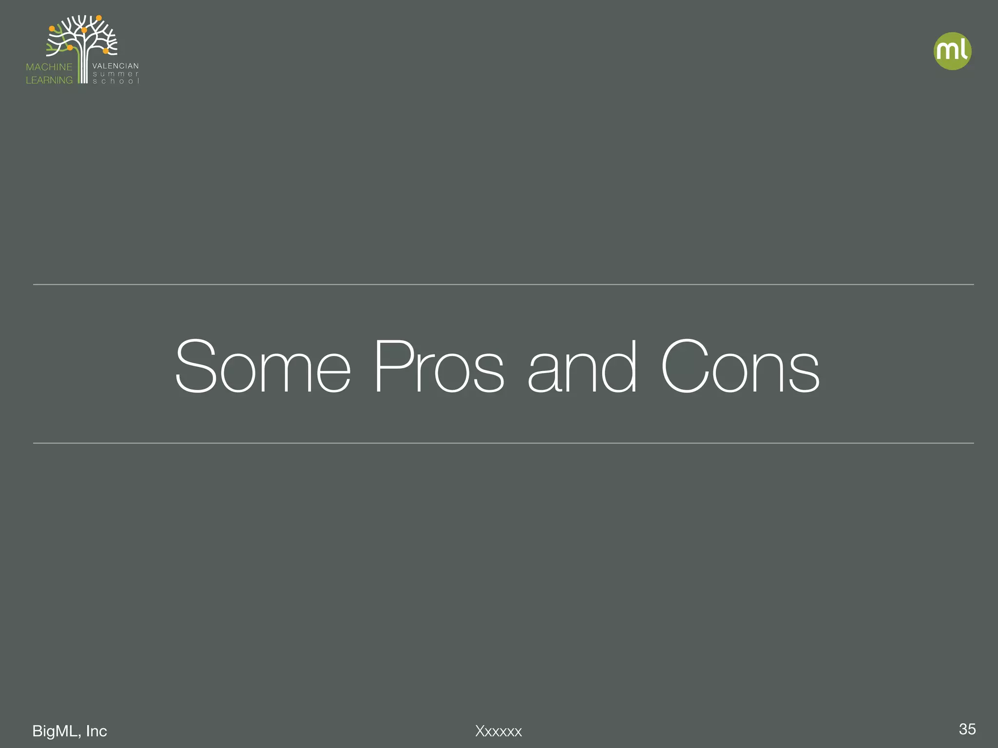 BigML, Inc 35Xxxxxx
Some Pros and Cons
 