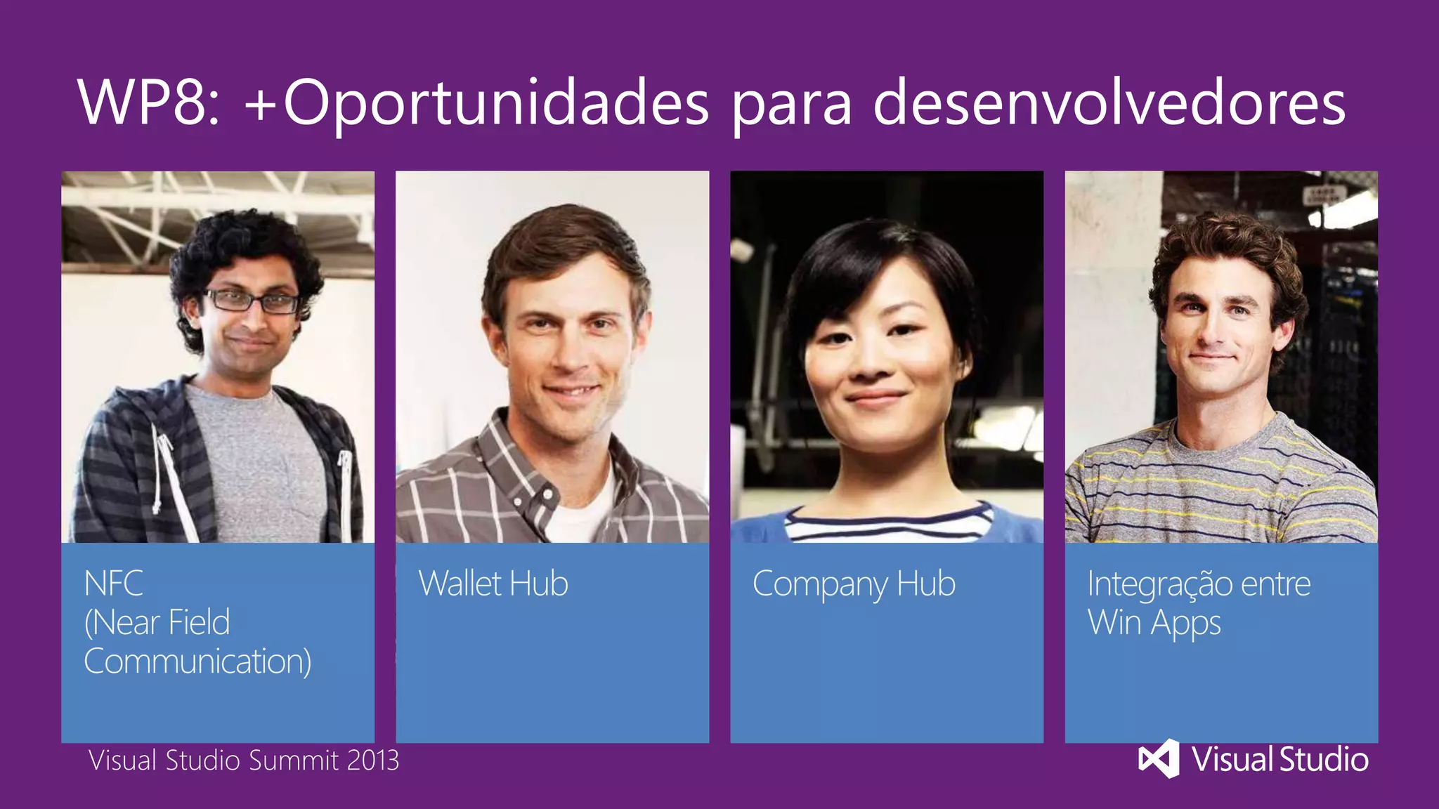 Visual Studio Summit 2013
WP8: +Oportunidades para desenvolvedores
Visual Studio Summit 2013