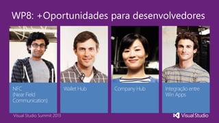 Visual Studio Summit 2013
WP8: +Oportunidades para desenvolvedores
Visual Studio Summit 2013
 