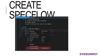 CREATE
SPECFLOW
#VSSUMMIT
 