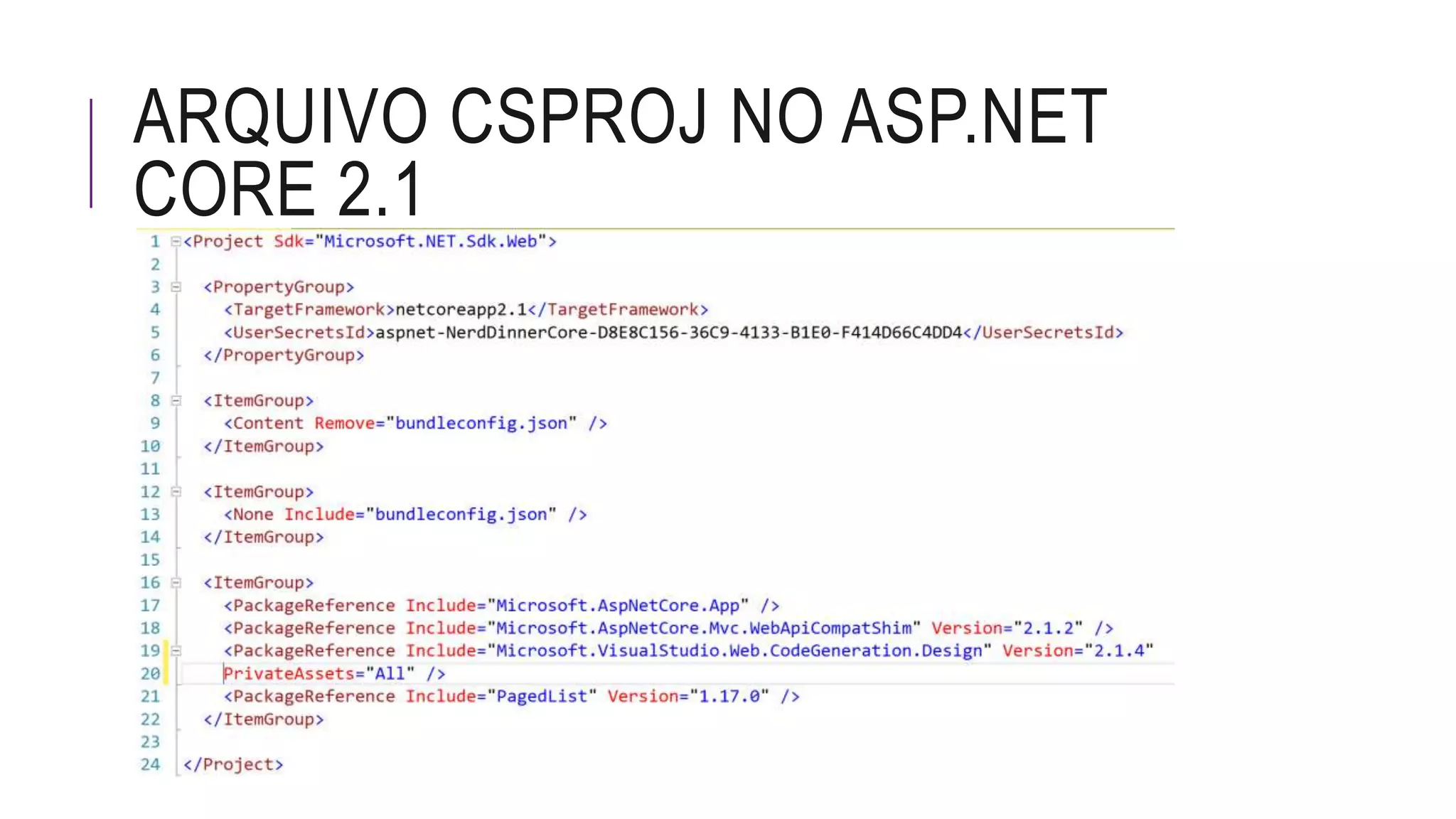 ARQUIVO CSPROJ NO ASP.NET
CORE 2.1
 