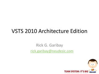 VSTS 2010 Architecture Edition

          Rick G. Garibay
       rick.garibay@neudesic.com
 