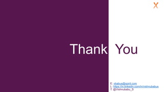 Thank You
E: vbabus@xpirit.com
L: https://in.linkedin.com/in/vishnubabus
T: @Vishnubabu_S
 