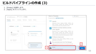 120
1. [Empty] を選択します。
2. [Apply] をクリックします。
ビルドパイプラインの作成 (3)
1
2
 