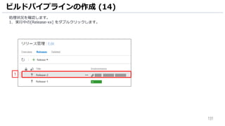131
ビルドパイプラインの作成 (14)
処理状況を確認します。
1. 実行中の[Release-xx] をダブルクリックします。
1
 