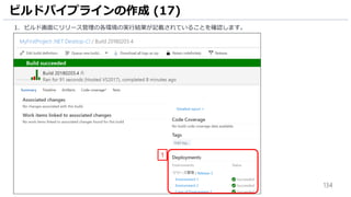 134
ビルドパイプラインの作成 (17)
1. ビルド画面にリリース管理の各環境の実行結果が記載されていることを確認します。
1
 