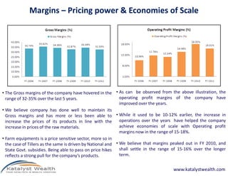 Margins – Pricing power & Economies of Scale




• The Gross margins of the company have hovered in the • As can be observ...