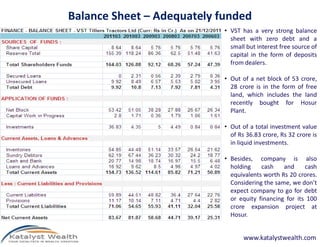 Balance Sheet – Adequately funded
                            • VST has a very strong balance
                            ...