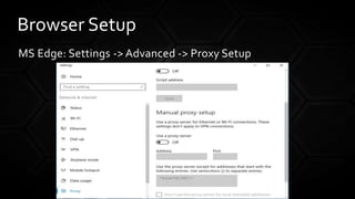 MS Edge: Settings -> Advanced -> Proxy Setup
Browser Setup
 
