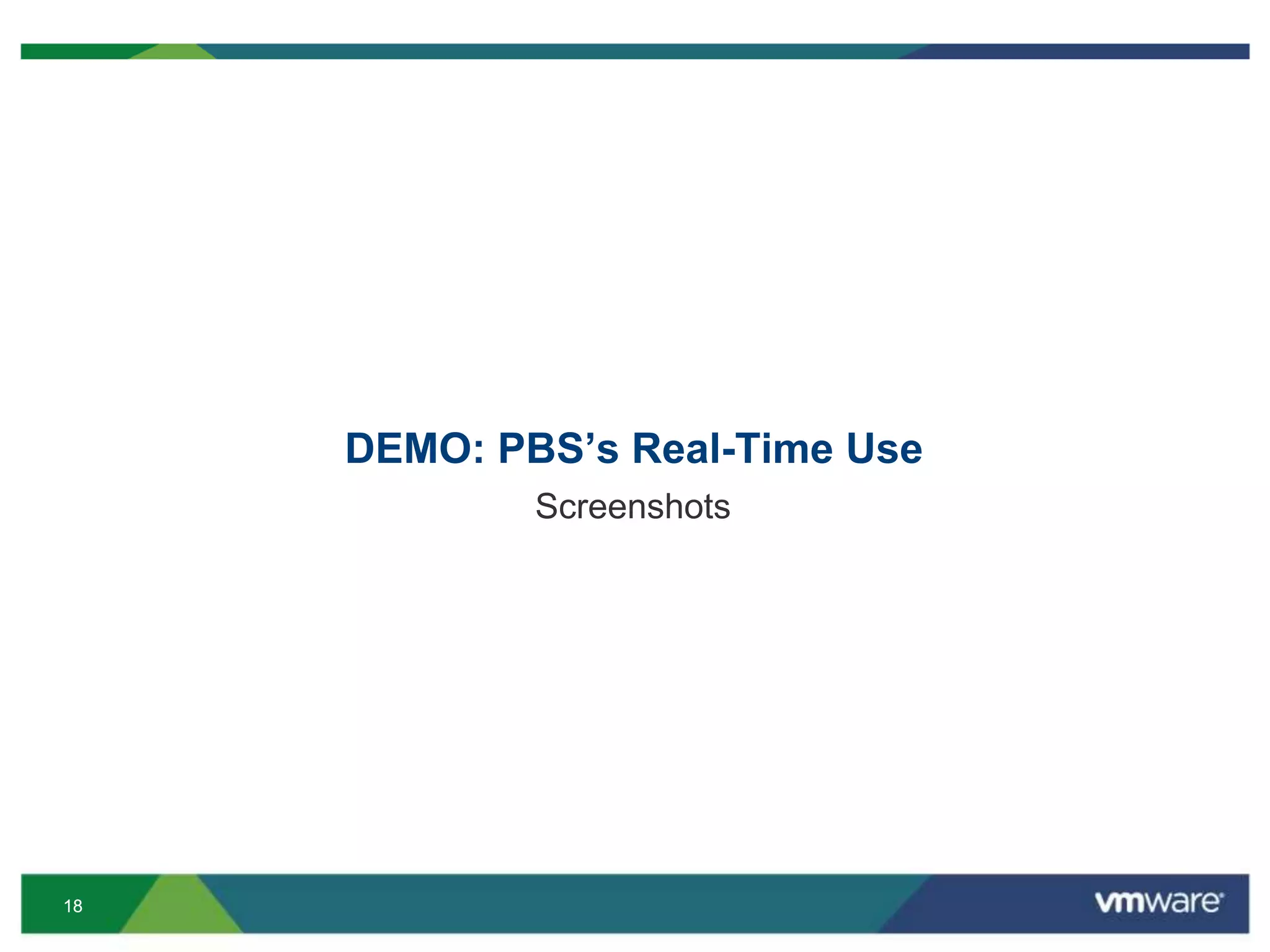 1818
DEMO: PBS’s Real-Time Use
Screenshots
 