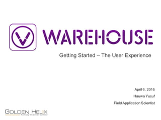 Getting Started – The User Experience
April 6, 2016
Hauwa Yusuf
Field Application Scientist
 