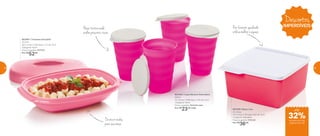 802481 | Travessa Actualité
1,5 Litro
29,7 comp. X 20,2 larg. X 11,1 alt. (cm)
Categoria: Servir
Preço sugerido: R$75,00
Por: R$
52,00
802290 | Copo Murano Rosa Neon
500ml
11,1 comp. X 9,95 larg. X 13,5 alt. (cm)
Categoria: Servir
Preço sugerido: R$34,00 cada
Por: R$
23,00 cada
897069 | Basic Line
2,5 Litros
21,3 comp. X 20 larg. X 9,7 alt. (cm)
Categoria: Geladeira
Preço sugerido: R$52,00
Por: R$
36,00
Do micro-ondas
para sua mesa
Base texturizada:
oculta possíveis riscos
Em formato quadrado,
utilize melhor o espaço
Descontos
IMPERDÍVEIS
até
de desconto nas
páginas 58 e 59
32%
58 59
 