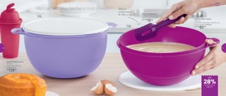 87752 | Pá Batedeira
22 comp. X 5,5 alt. (cm)
Preço sugerido: R$14,00
Por: R$
10,00 802972 | Maxi Criativa
7,8 Litros
32,3 comp. X 36,4 larg. X 15,6 alt. (cm)
Preço sugerido: R$109,00
Por: R$
82,00
Ideal para
misturar massas
de todos os tipos
7,8L
802656 | Mega Criativa
10 Litros
41,2 comp. X 32,1 larg.
X 18,8 alt. (cm)
R$
128,00
Massas, recheios, farofas e muito mais...
10L
até
Preparar
de desconto na
página 21
28%
20 21
 