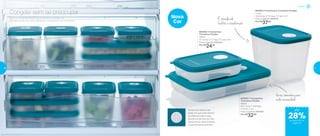 802854 | Freezertime
Turmalina Paraíba
300ml
11,1 comp. X 7,7 larg. X 7,3 alt. (cm)
Preço sugerido: R$33,00
Por: R$
24,00
Nova
Cor
Com a Linha Freezertime, controle o tempo de
conservação de cada alimento e preserve os nutrientes.
Congele sem se preocupar
É translúcido,
facilita a visualização
Vários tamanhos para
cada necessidade
802853 | Freezertime Turmalina Paraíba
1 Litro
14,9 comp. X 11,4 larg. X 11 alt. (cm)
Preço sugerido: R$52,00
Por: R$
37,00
802855 | Freezertime
Turmalina Paraíba
550ml
22,7 comp. X 15,5 larg.
X 3,3 alt. (cm)
Preço sugerido: R$44,00
Por: R$
32,00
Tampa com sistema de
datas, em que cada número
se refere ao mês e cada
pontinho à semana do mês.
Dessa forma, você consome
o que armazenou primeiro
até
Freezer
de desconto na
página 37
28%
36 37
 