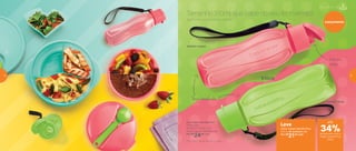 802829 | Goiaba
Eco Tupper Garrafa Plus*
310ml cada
6,4 diâm. X 17,6 alt. (cm)
Preço sugerido: R$32,00 cada
Por: R$
24,00 cada
802830 | Verde
Leve
2 Eco Tupper Garrafa Plus
310 ml de qualquer cor
Por: R$
21,00 cada
*Eco Tupper Garrafa não vai ao freezer
310ml
Mania de Marmita
Com nova
tampa
Bases translúcidas
Agora com nova tampa e cordinha!
Tamanho 310ml que cabe no seu kit marmita
Lançamento
até
de desconto na Eco
Tupper Garrafa Plus
310ml
34%
8 9
 