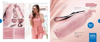 Mais que uma tendência, ela veio para
ficar. A Tupperware não poderia deixar a
garrafa mais querida ficar de fora desta
#ManiaDeEcoTupper. Garanta a sua!
802919 | Eco Tupper Garrafa
Plus Rosé*
500ml
7,4 diâm. X 22,5 alt. (cm)
Preço sugerido: R$45,00
Por: R$
30,00
*Eco Tupper Garrafa não vai ao freezer
Rosé é tendência
Nova
Cor
de desconto na Eco
Tupper Garrafa Plus
Rosé 500ml
33%
Tampa fácil de abrir
e fechar, não vaza
Cor Tendência
de 2018
Rosé
Geladeira
de desconto na Eco
Tupper Garrafa Plus
Rosé 500ml
33%
44 45
 