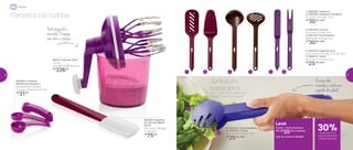 5 | 802013 | Espátula Fina
30,3 comp. X 3,3 larg. X 0,3 alt. (cm)
6 | 802014 | Garfo
32 comp. X 3,2 larg. (cm)
R$
25,00 cada
7 | 802032 | Garfo Redondo
8 | 802033 | Colher
30,4 comp. X 6,3 alt. (cm)
R$
25,00 cada
1 | 802098 | Espátula
2 | 802099 | Espátula Triangular
31 comp. X 6,7 larg. (cm)
R$
30,00 cada
3 | 802130 | Concha
30 comp. X 9 larg. (cm)
4 | 802133 | Escumadeira
29,5 comp. X 9 larg. (cm)
R$
30,00 cada
Eles podem ser usados da
maneira que você quiser!
Juntos ou
separados
Encaixe dois
utensílios e tenha um
pegador de salada
5
7
6
8
43
891211 | Speedy Chef
1,2 Litro
14,4 diâm. X 26,2 alt. (cm)
R$
336,00
802485 | Espátula
de Silicone Média
Bordô
27,2 comp. X 5,8 larg.
X 2 alt. (cm)
R$
75,00
Leve
Colher + Garfo Redondo
Por: R$
35,00 o conjunto
Cód. do conjunto | 802091
Parceiros na cozinha
802250 | Colheres
Medidoras Geração II
Acompanha 6 colheres
11 comp. X 4 larg. X 4 alt. (cm)
R$
31,00
1 2
Funil integrado à
manivela. Despeje
sem abrir a tampa
Preparar
30%de desconto no
conjunto de Colher
e Garfo Redondo
16 17
 