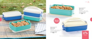 *Picnic Line não vai ao micro-ondas. Podem ser comprados separadamente, com ou sem alça
Novas
Cores
Picnic Line com alça*
803115 | Aruba
803118 | Grécia
900ml cada
Composto por: 1 base, 1 tampa e 1 alça
22 comp. X 14,3 larg. X 9,2 alt. (cm)
Preço sugerido: R$62,00
Por: R$
45,00 cada
Picnic Line sem alça*
803116 | Aruba
803117 | Grécia
900ml cada
Composto por: 1 base e 1 tampa
22 comp. X 14,3 larg. X 6,1 alt. (cm)
Preço sugerido: R$46,00
Por: R$
34,00 cada
Paçoca, pé de moleque, cachorro-quente!
Aberta a temporada das comidas típicas juninas.
Leve o arraial para seu quintal! Alça removível
facilita o
transporte
Alimento
protegido e
sem vazar
Aruba
Grécia
Portátil
de desconto
na página 49
27%
até
4948
 