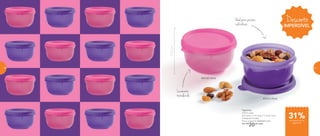 Tigelinha
250ml cada
5,8 comp. X 10,1 larg. X 11,3 alt. (cm)
Categoria: Portátil
Preço sugerido: R$29,00 cada
Por: R$
20,00 cada
803120 | Rosa
803121 | Roxa
Ideal para porções
individuais
11,3cm
Levemente
translúcida
Desconto
IMPERDÍVEL
de desconto na
página 57
31%
56 57
 