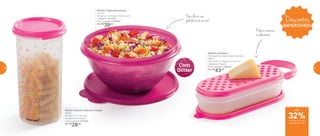 800703 | Rala Bem
Composto por: base, ralador e tampa
500ml
25,6 comp. X 10 larg. X 5,7 alt. (cm)
Categoria: Preparar
Preço sugerido: R$62,00
Por: R$
43,00
Para deixar sua
geladeira um arraso!
Rala e conserva
os alimentos
Com
Glitter
802322 | Modular Redondo 3 Alegria
650ml
8,7 diâm. X 17,1 alt. (cm)
Categoria: Armazenar
Preço sugerido: R$40,00
Por: R$
28,00
897033 | Tigela Maravilhosa
1,8 Litro
22 comp. X 21,3 larg. X 10,4 alt. (cm)
Categoria: Geladeira
Preço sugerido: R$58,00
Por: R$
39,00
Descontos
IMPERDÍVEIS
até
de desconto nas
páginas 58 e 59
32%
58 59
 