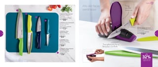 Produto compacto
que cabe na gaveta
da cozinha
897351 | Afiador de Facas
20,3 comp. X 6,4 larg.
X 15,6 alt. (cm)
Preço sugerido: R$138,00
Por: R$
119,00
5 | 802243 | Tábua Flexível
Turmalina Paraíba
37,7 comp. X 29 larg.
X 0,3 alt. (cm)
R$
79,00
2 | 802241 | Faca Serrilhada*
29 comp. X 3,6 larg.
X 2,2 alt. (cm)
Preço sugerido: R$101,00
Por: R$
72,00
4 | 891968 | Faca
Utilitária Pequena*
20,2 comp. X 2,3 larg.
X 1,7 alt. (cm)
R$
59,00
1 | 802240 | Faca do Chef*
33,6 comp. X 5,2 larg.
X 1 alt. (cm)
Preço sugerido: R$146,00
Por: R$
99,00
3 | 802242 | Faca
Utilitária Média*
23,9 comp. X 3,6 larg.
X 2 alt. (cm)
R$
84,00
*Atenção! Este produto contém lâminas que podem cortar. Manuseie com
cuidado. Todas as facas acompanham uma capa protetora para as lâminas
1
2
3
4
5
Protege
seus dedos
durante o uso
Duas ranhuras para afiar as
lâminas lisas e serrilhadas
Afia até facas
serrilhadas
até
de desconto nas
páginas 18 e 19
Preparar
32%
18 19
 