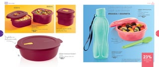 803177 | Cristalwave Quadrado
Geração II
500ml + 800ml
16,5 comp. X 13 larg. X 12,6 alt. (cm)
R$
64,00
802841 | Marmitup Snack
600ml
17,1 comp. X 16,5 larg.
X 7,9 alt. (cm)
Preço sugerido: R$55,00
Por: R$
42,00
803332 | Cristalwave Geração II
3 Litros
29 comp. X 26 larg. X 9 alt. (cm)
R$
85,00
Da geladeira vai
direto ao micro-ondas Não vai ao
micro-ondas
Leve para qualquer
lugar que desejar
500ml
800ml
800ml
803046 | Eco Tupper
Garrafa Plus Mint*
500ml
7,4 diâm. X 22,5 alt. (cm)
R$
45,00
*Eco Tupper Garrafa não vai ao freezer. Não deve
ser usada com bebidas quentes, gaseificadas
ou em máquinas para gaseificar bebidas
Você pode separar comidas
quentes das frias
#MANIADEMARMITA
3L
PortátilMicro-ondas
de desconto no
Marmitup Snack
600ml
23%
4342
 