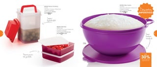 801909 | Maxi Criativa
7,8 Litros
32,3 comp. X 26,4 larg. X 15,6 alt. (cm)
Categoria: Preparar
Preço sugerido: R$114,00
Por: R$
79,00
802452 | Refri Box
400ml cada
13,7 comp. X 12,7 larg. X 3,8 alt. (cm)
Categoria: Geladeira
Preço sugerido: R$23,00 cada
Por: R$
17,00 cada
Pequenas porções
bem guardadas
Separa o
líquido do sólido
801334 | Serve e Conserva
1,2 Litro
11,4 comp. X 11,4 larg. X 18,6 alt (cm)
Categoria: Geladeira
Preço sugerido: R$78,00
Por: R$
55,00
7,8L
Tampa
levemente
translúcida
Descontos
IMPERDÍVEIS
até
de desconto nas
páginas 60 e 61
30%
60 61
 