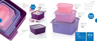 Formato
quadrado permite
melhor utilização
do espaço!
Tampas levemente
translúcidas
802661 | Basic Line
160ml
10,9 comp. X 8,3 larg.
X 5,4 alt. (cm)
R$
21,00
802663 | Basic Line
500ml
12,6 comp. X 13,6 larg.
X 6,5 alt. (cm)
R$
29,00
802660 | Basic Line
1,2 Litro
17 comp. X 16,5 larg.
X 8,1 alt. (cm)
R$
36,00
Novas
Cores
Uma linha que ajuda a
organizar e deixar sua
geladeira um arraso.
Para decorar
e organizar
Leve
Basic Line 160ml + 500ml
+ 1,2 Litro
Por: R$
59,00 o conjunto
Cód. do conjunto | 802745
No próximo
Vitrine no
tamanho 5L
Novidade
802662 | Basic Line
2,5 Litros
21,3 comp. X 20 larg.
X 9,7 alt. (cm)
R$
52,00
2,5L
160ml
500ml
1,2L
5L
Geladeira
de desconto
no conjunto
Basic Line
31%
50 51
 