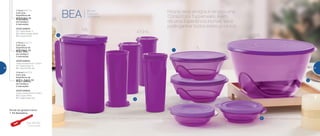 Reúna seus amigos e receba uma
Consultora Tupperware. Além
de uma Experiência incrível, você
pode ganhar todos estes produtos
BEA
Brinde
Especial
da Anfitriã
VOCÊ GANHA:
Todos os produtos do 2o
Nível +
3 | 2 Copos 470ml
5 | 1 Tigela Design 5,5L
3o
Nível | 802774
Com uma
Experiência de
R$1.060,00
em vendas e
2 marcações
VOCÊ GANHA:
Todos os produtos do 1o
Nível +
1 | 1 Tigela Design 1L
4 | 1 Jarra Perfeita 1,8L
2o
Nível | 802773
Com uma
Experiência de
R$790,00
em vendas e
2 marcações
VOCÊ GANHA:
1 | 1 Tigela Design 1L
2 | 2 Tigelas Design 250ml
3 | 2 Copos 470ml
1o
Nível | 802772
Com uma
Experiência de
R$580,00
em vendas e
2 marcações
Brinde de agradecimento
Cód.: 801140
1 Pá Batedeira
*Cores variadas
1
2
5
3
4
1,8L
470ml
1L
250ml
5,5L
66 67
 