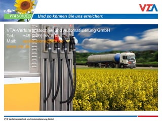 Und so können Sie uns erreichen: Arbeitersparnis Risikominimierung Flexibilität VTA-Verfahrenstechnik und Automatisierung GmbH Tel.:  +49 (209) 9515 0 Mail:  [email_address] www.vta.de Und so können Sie uns erreichen: 