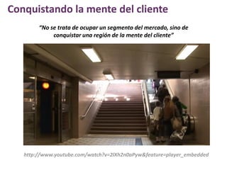 http://www.youtube.com/watch?v=2lXh2n0aPyw&feature=player_embedded
Conquistando la mente del cliente
“No se trata de ocupar un segmento del mercado, sino de
conquistar una región de la mente del cliente”
 