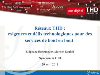 Rés e aux THD :  exigences et déf i s technologiques pour des services de bout en bout   Stéphane Bortzmeyer, Mohsen Souissi Symposium THD 29 avril 2011 