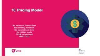 10. Pricing Model
No set-up or license fees
No monthly minimum
No commitment term
No hidden costs
TRUE on-demand
BEST TCO
 