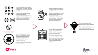Useoscanaisdeinboundaseu
favor:Social,Site,Blog,Telefone
eReferências:Comooquadrante
daVTEX.
Emdadomomentoépossível
personalizarparteda
comunicação,inicialmentecom
réguadeemail eretargeting,mas
atéconteúdodositeusando
plataformasdeautomação.
Tãoimportantequantoreceber
leads,éiratrásdeles.Definao
Targetbaseadoemtamanho,
indústria,maturidade,ouos
critériosquefazemsentido
olhandoohistórico.
Crieestratégiasparaseconectar
comseusclientes.
Quantomaisdelongoprazofor
suavenda,melhorsuaregrade
nutriçãoprecisaser.
Clientesmaiores,levam1 anoou
maisparaseremfechado,por
issoemalgunscasos
investimentosdelongoprazo
sãonecessários.Importanteé
identificarossteakholderse
utilizaraestratégiacerta.
Utilizeamesmaregradasua
TargetListparaidentificar
clientesimportantesouque
possamserrepassados.
Issomesmo,definaparcerias
sempreexisteclientesmaiores
oumenoresqueumdiapodemse
tornaroseuTarget.Alémdisso
vocêpodeganharleadsno
processo.
Crieumpipelinedeleads
separadododeoportunidades.
Essamudançasimplesvai tedar
umavisãomaisafinadada
realidadedoseutimecomercial.
 