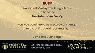 RUBY
Mazel Tov to
The Rubenstein Family
on your richly deserved awards.
Your support of Torah education is
instrumental in...