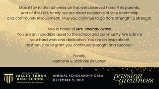 Best wishes to
Valley Torah High School
and
The Rubenstein Family.
Mrs. Mildred Bornstein
 